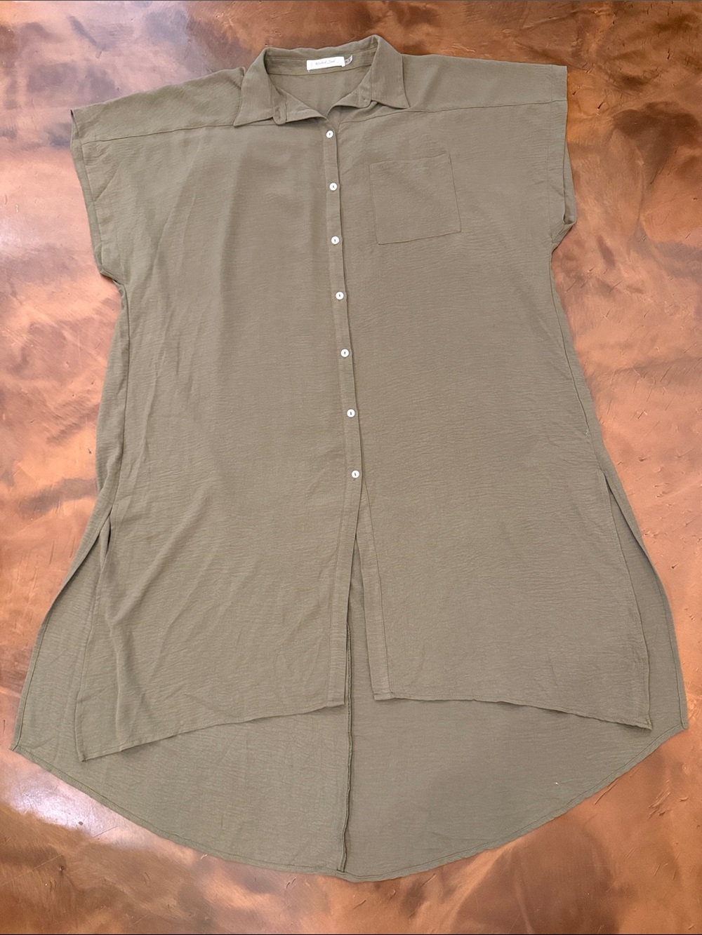 Mustard Sead Size Medium Relaxed Button-Front Women’s Dress in Olive Green
